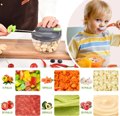 Manual Food Processor Vegetable Chopper, Portable Hand Pull String Garlic Mincer Onion Cutter for Veggies, Ginger, Fruits, Nuts, Herbs, Etc., 500Ml,（Gray-Green）3