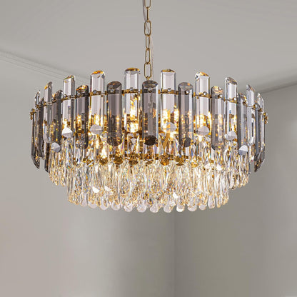 Gold Crystal Chandeliers, 24-Inch 3-Tier Modern Crystal Chandelier for Dining Room, Luxury Crystal Pendant Light Ceiling Light Fixture for Living Room Kitchen Island Bedroom Entryway, Brass Finish2