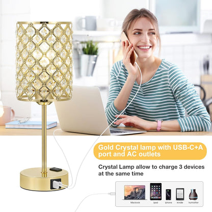 Gold Lamps for Night Stands, Crystal Table Lamp with Touch Control4