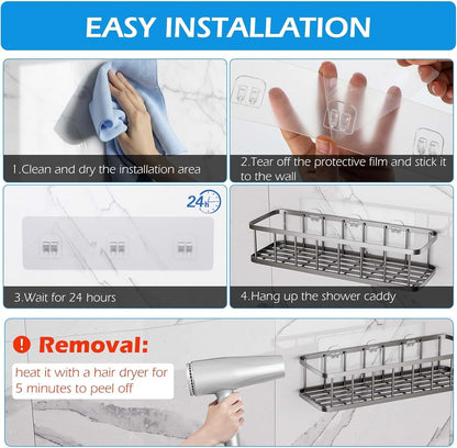 12 Pack Shower Caddy Adhesive Replacement, Shower Adhesive Strips, Strong Adhesive Hooks, Waterproof Sticker, No Drilling, for Bathroom Shelf and Kitchen Racks5