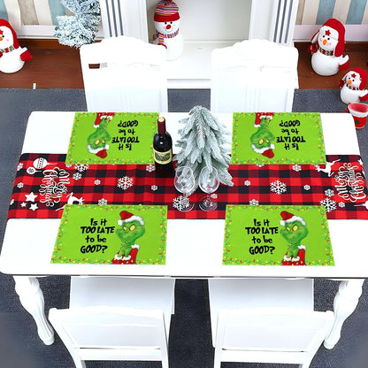 Linen Christmas Placemats Set of 4 Merry Christmas Table Mats Green Elf Winter Holiday Party Decorations for Home Kitchen Table Supply2