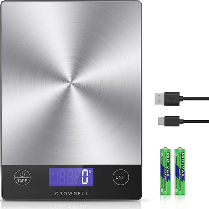Food Scale, 33Lb Rechargeable 304 Stainless Steel Digital Kitchen Scale Weight Grams and Ounces with LCD Display and Type-C Charging for Meal Prep, Baking and Cooking1