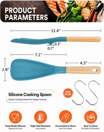Silicone Cooking Spoon for Nonstick Cookwares, Multi-Function,11.4"2