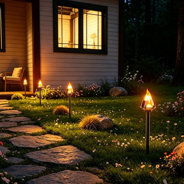 Solar Flame Torch Lights, Flickering LED Waterproof，4 Pack3