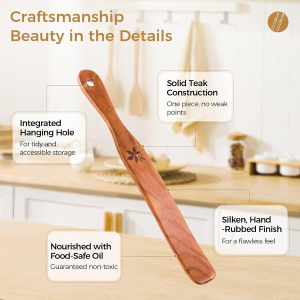 Spurtle for Sourdough Starter, Danish Dough Whisk and Jar Spatula, Solid Teak Wood for Mixing, Scraping Jars and Bread Making Tools, Wooden Kitchen Utensils for Non-Stick Cookware (2) (2 Pcs Spurtle)5