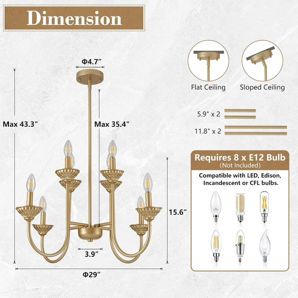 Gold French Country Chandelier for Dining Room, 8-Light, 29 Inch5