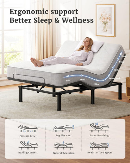 Twin XL Adjustable Bed Frame, Independent Head and Foot Incline, Quiet Motor, Wired Remote, 3 Height Options, Tool-Free Assembly, Electric Bed Base for Reading and Watching TV2