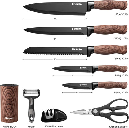 Knife Set, 9 Piece Kitchen Knife Set with Block and Sharpener, Anti-Rust Stainless Steel Cooking Knives Set for Kitchen, Chef Knife Block Set6