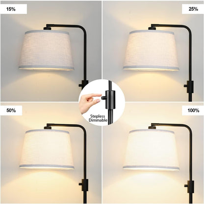 【Upgraded】 Dimmable Floor Lamp, 1000 Lumens LED Edison Bulb Included, Arc Floor Lamps for Living Room Modern Standing Lamp with Linen Shade, Tall Lamp for Bedroom Office Dining Room- Black3