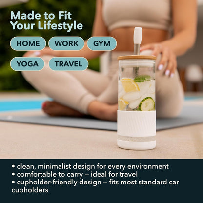 ® Glass Cups with Lids and Straws -20 Fl Oz- Perfect Size Iced Coffee Cup - Smoothie Cup with Bamboo Lid and on the Go Lid - Glass Tumbler with Straw (1 Count (Pack of 1), Lilac Rhapsody)6
