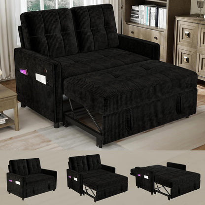 3 in 1 Convertible Sleeper Sofa Bed, Corduroy Pull Out Couch, Black1