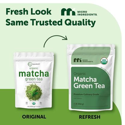 Organic Matcha Green Tea Powder, First Harvest, Culinary Grade from Japan, 100% Pure & Unflavored, Great for Tea, Latte, & Smoothies, Non-Gmo, No Sugar, Eco-Friendly Packaging, 1 Lb2