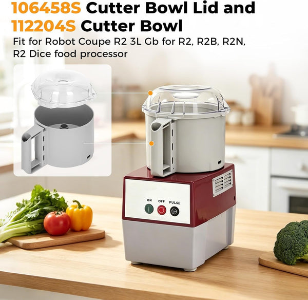 106458S Cutter Bowl Lid and 112204S Cutter Bowl | Compatible with Robot Coupe R2, R2B, R2N, R2 Dice Food Processor, Gray, 3 Quart Combo Set2