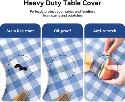 Rectangle Vinyl Tablecloth, 100% Waterproof Buffalo Gingham Plastic Table Cloth, Heavy Duty Wipeable Checkered Table Covers for Outdoor, Camping, Picnic, Patio - 54 X 78, Light Blue4
