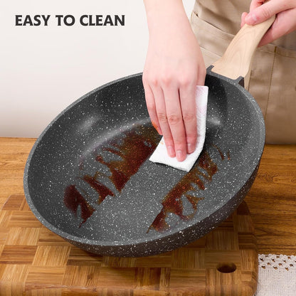 10 Inch Nonstick Frying Pan Skillet, Non Stick Granite Fry Pans, Stone Cookware Omelet Pan, Egg Frying Pan with Heat-Resistant Handle, Requires Installation, PFOA Free Chef'S Pan, Induction Compatible5