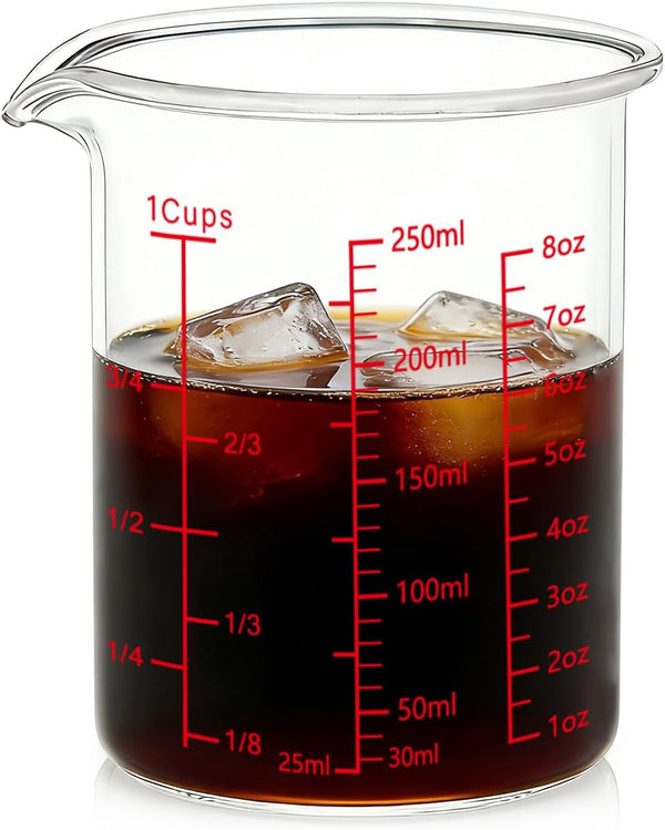 Glass Measuring Cup 8OZ/250ML/1 CUP High Borosilicate Heat Resistant Glass Measuring Cup with Clear Markings (Oz, Cup, Ml) Liquid Measuring Cup with Spout (250Ml)1