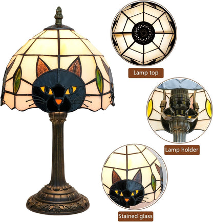 Tiffany Style Black Cat Stained Glass Table Lamp Cute Small Quirky Table Lamp Bedroom Bedside Lamp Living Room Dining Room Office Decoration Desk Lamp Home Decoration Creative Gift Scene Props4