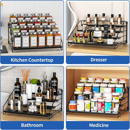 4 Tier Spice Rack for Cabinet, Spice Rack Organizer, Depth Adjustable Spice Holder for Countertop, Cupboard, Pantry, Seasoning Shelf, Metal, Black (1 Pack)8