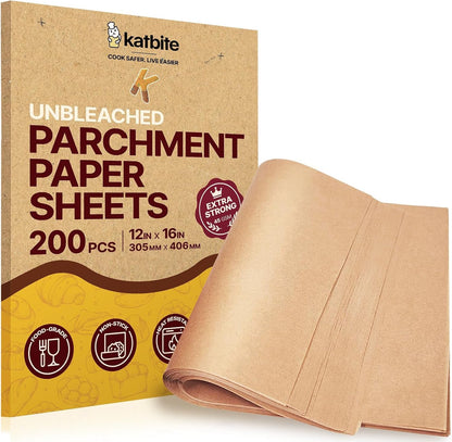 200Pcs 12X16 in Unbleached Parchment Paper for Baking, Precut Parchment Paper Sheets, Heavy Duty Flat Baking Paper, Half Sheet Baking Sheets for Baking Cookies, Cooking, Air Fryer, Oven | Heavy Duty and Non-Stick Extra Strong Parchment Paper Sheets for Baking for Air Fryer, Grilling, Steaming1