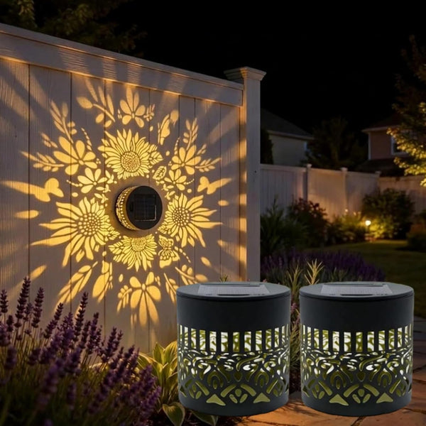Solar Outdoor Fence Lights Decoration 2 Pack, Solar Wall Step Deck Lights Outdoor Garden Decor with Hummingbird Sunflower Theme for Yard Art Porch Patio Backyard Decor, Gifts for Mom Women1