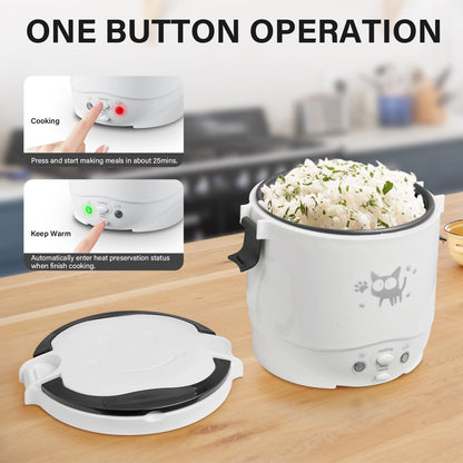 12V Rice Cooker for Car 1L Mini Rice Cooker with Steamer, White | 2Cup Portable Travel Rice Cooker for 1-2 People, Cooking Heating & Auto Keeping Warm Function, Used as an Electric Lunch Box6