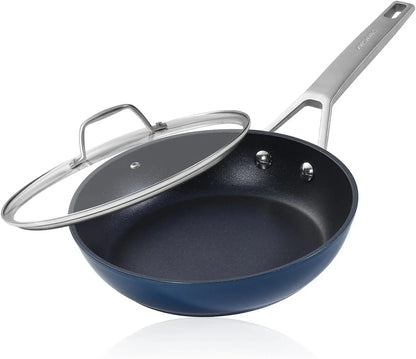 8 Inch Small Nonstick Frying Pan with Lid, Blue Egg Omelet Skillet | Non Toxic, Even Heating, Easy Clean, Dishwasher & Oven Safe, Suitable for Gas & Electric & Induction Stoves, Stainless Steel1