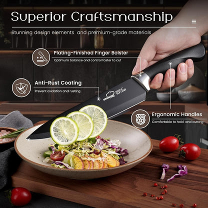 Knife Set,  21 Pieces Kitchen Knife Set with Block and Sharpener, Ultra-Sharp Knives Set with Ergonomic Handles, Black German Stainless Steel Knife Block Set, Dishwasher Safe4