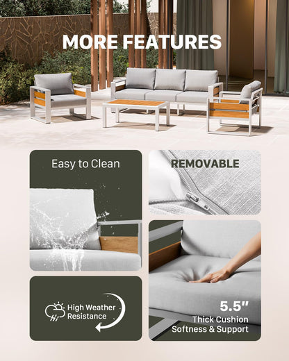 Aluminum Outdoor Patio Furniture Set with Coffee Table, 2 Seats Patio Conversation Sets with Washable Thick Cushions, Outdoor Sectional for Porch, Backyard, Deck, Garden & Poolside, Silver5
