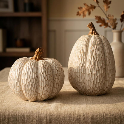 Fall Pumpkin Decor, Set of 2 Resin Pumpkins, Thanksgiving Decor | Elegant Textured White Pumpkins, Fall Decor Accent for Thanksgiving Table Centerpiece, Mantel, Shelf and Autumn Home Decor.1