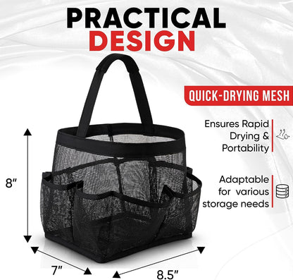 Shower Caddy Mesh - 9 Pocket Portable Bathroom Organizer Tote for Travel, Gym & Dorm - Collapsible Small Shower Caddy Bag to Hold Toiletries & Essentials (Black)3