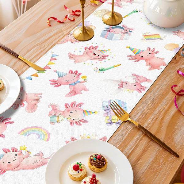 Axolotl Birthday Decorations Table Runner Girls Cute Pink Salamander Party Reptile Aquatic Animal Home Kitchen Dining Room Table Decor6