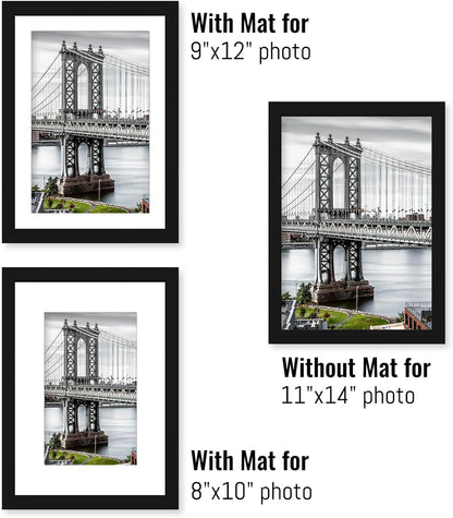 11X14 Picture Frames Solid Wood Display Pictures 9X12 or 8X10 with Mat or 11X14 Frame without Mat Poster Photo Frame Art with 2 Mats for Wall Mounting or Table Top(Black)3