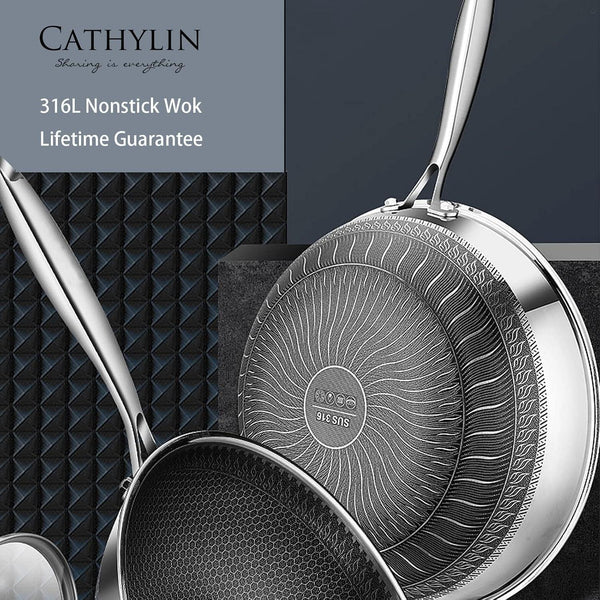 12.5" 316L Stainless Steel Honeycomb Non Stick Wok Pan Stir-Fry Wok with Lid,Skillet with Stay-Cool Handle PFOA Free Suitable for Induction, Ceramic, Electric, and Gas Cooktops4