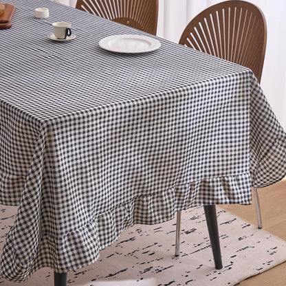 Farmhouse Black Plaid Ruffle Table Cloth, Boho Cotton Linen Tablecloth, Washable Table Cover for Rectangle Table Baby Shower Kitchen Party Wedding Decor (Black,55"X94")5