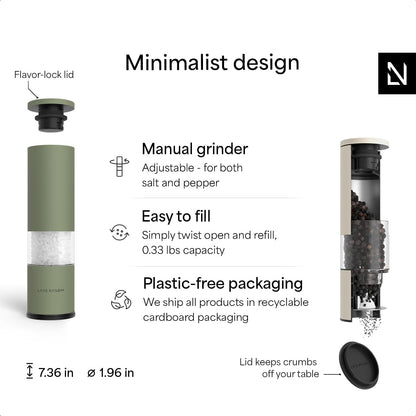 Salt and Pepper Grinder Set Manual, Stainless Steel Salt and Pepper Mills with Adjustable Ceramic Grinder I Design Spice Shakers (Green/Beige)4