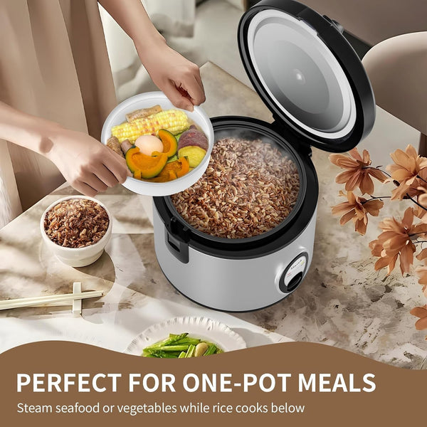 Stainless Steel Rice Cooker with Steamer, 4-Cup Uncooked (1.0L)/8-Cup Cooked, Electric Grain & Vegetable Cooker, Auto Keep Warm for Oatmeal, Soups & Multicooking5