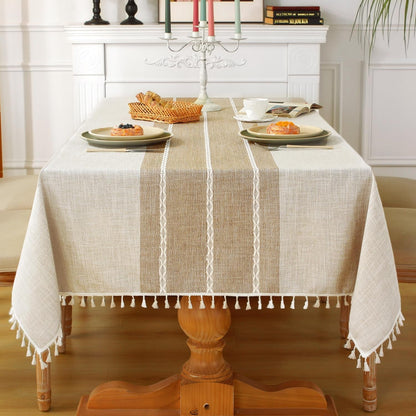 Rustic Cotton Linen Table Cloth,Tablecloths for 6 Foot Rectangle Tables,Waterproof Washable Tablecloth with Tassel Rectangle/Oblong, 55''X 86'', 6-8 Seats1