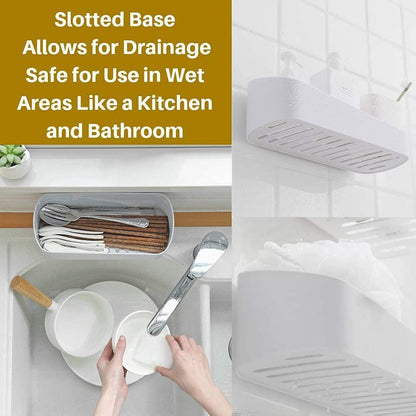 Adhesive Shower Caddy Wall Mounted Bathroom Shelf Organizer Storage Rack No Drilling Shower Shelf Bath Essentials Shampoo Spice Holder 2 Clear Adhesives for Shower Room Bathroom Kitchen White4