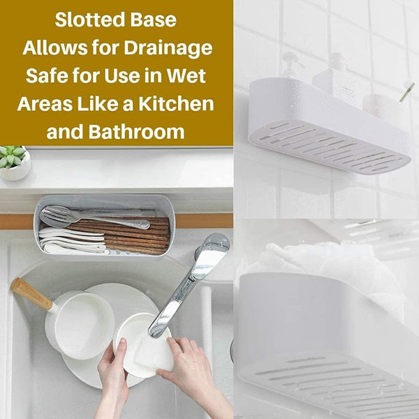 Adhesive Shower Caddy Wall Mounted Bathroom Shelf Organizer Storage Rack No Drilling Shower Shelf Bath Essentials Shampoo Spice Holder 2 Clear Adhesives for Shower Room Bathroom Kitchen White4