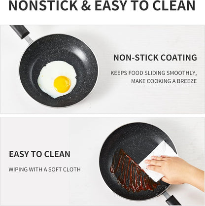 Frying Pan 3-Piece Set, Nonstick Skillet Set for Induction Cooktop, Frying Pan Nonstick 8 Inch+9.5 Inch +11 Inch (Black)6