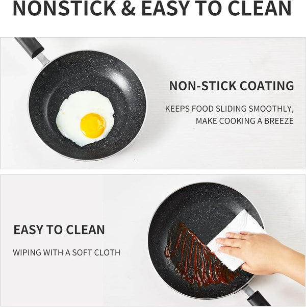 Frying Pan 3-Piece Set, Nonstick Skillet Set for Induction Cooktop, Frying Pan Nonstick 8 Inch+9.5 Inch +11 Inch (Black)6