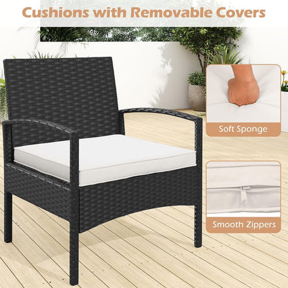 3-Piece Patio Furniture Set, Rattan Bistro Chairs with Soft Cushions, Tempered Glass Top Coffee Table, Outdoor Wicker Conversation Set for Porch Balcony Backyard Poolside (Beige)5