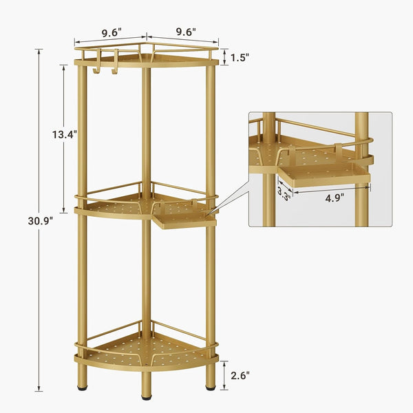 Corner Shower Caddy Standing, 3 Tier Metal Shower Organizer, Gold2