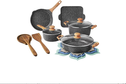 Pioneer Woman Prairie Signature 14-Piece Cast Aluminum Cookware Set, Charcoal Speckle1