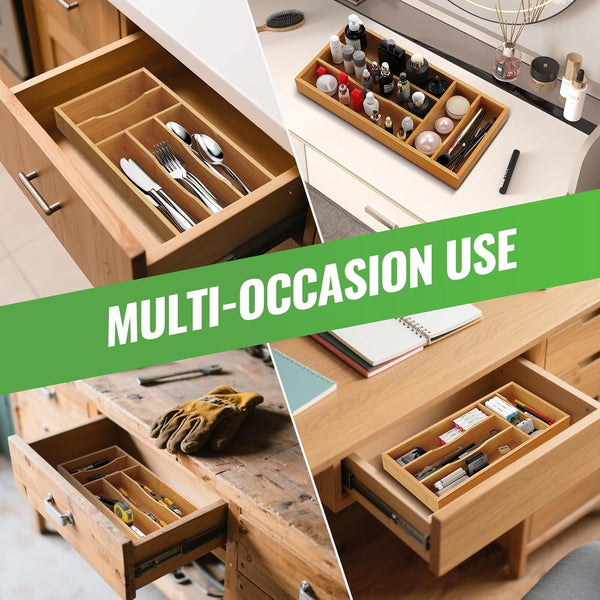 Small Silverware Organizer, Bamboo Kitchen Drawer Cutlery Organizer, Utensil Holder, Flatware Organizer Tray (6.7"X14.2"X1.6")4