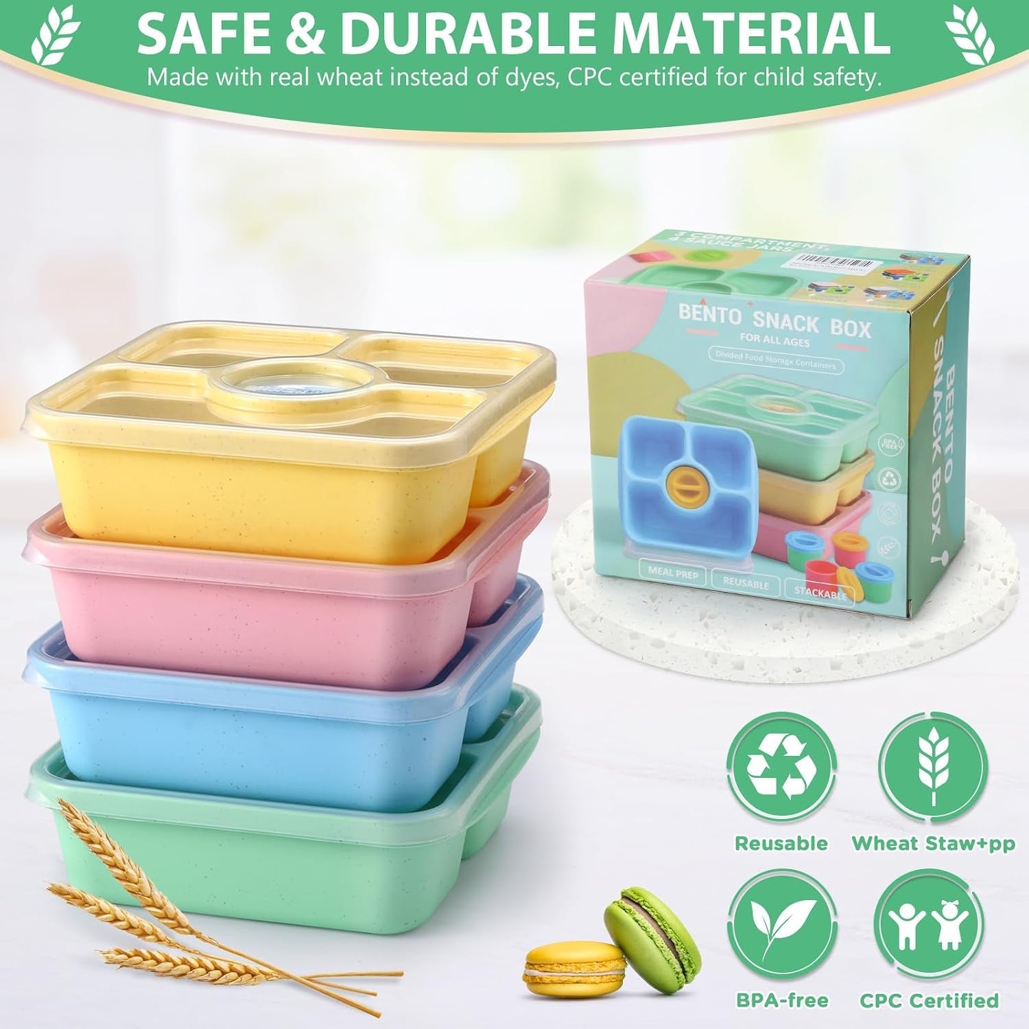 bento-snack-box-containers-for-adults-kids-4-pack-lunchable-meal-prep-containers-reusable-stackable-bento-lunch-box-food-storage-prep-containers-with-lids-and-4-sauce-cups-pastel-color-clear-lid