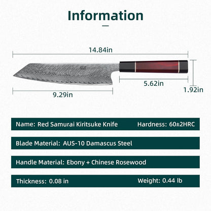 9 Inch Kiritsuke Knife, Versatile Japanese Chef Knife, Premium AUS-10 Damascus Steel Blade, Professional Kitchen Essential (Samurai Series)2