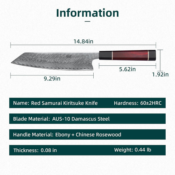 9 Inch Kiritsuke Knife, Versatile Japanese Chef Knife, Premium AUS-10 Damascus Steel Blade, Professional Kitchen Essential (Samurai Series)2