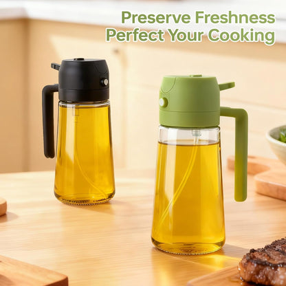 2Pcs Glass Oil Sprayer for Cooking 16Oz/470Ml, Kitchen Gadget for Air Fryer, Salad, BBQ, Frying（White） (Black+Green)7