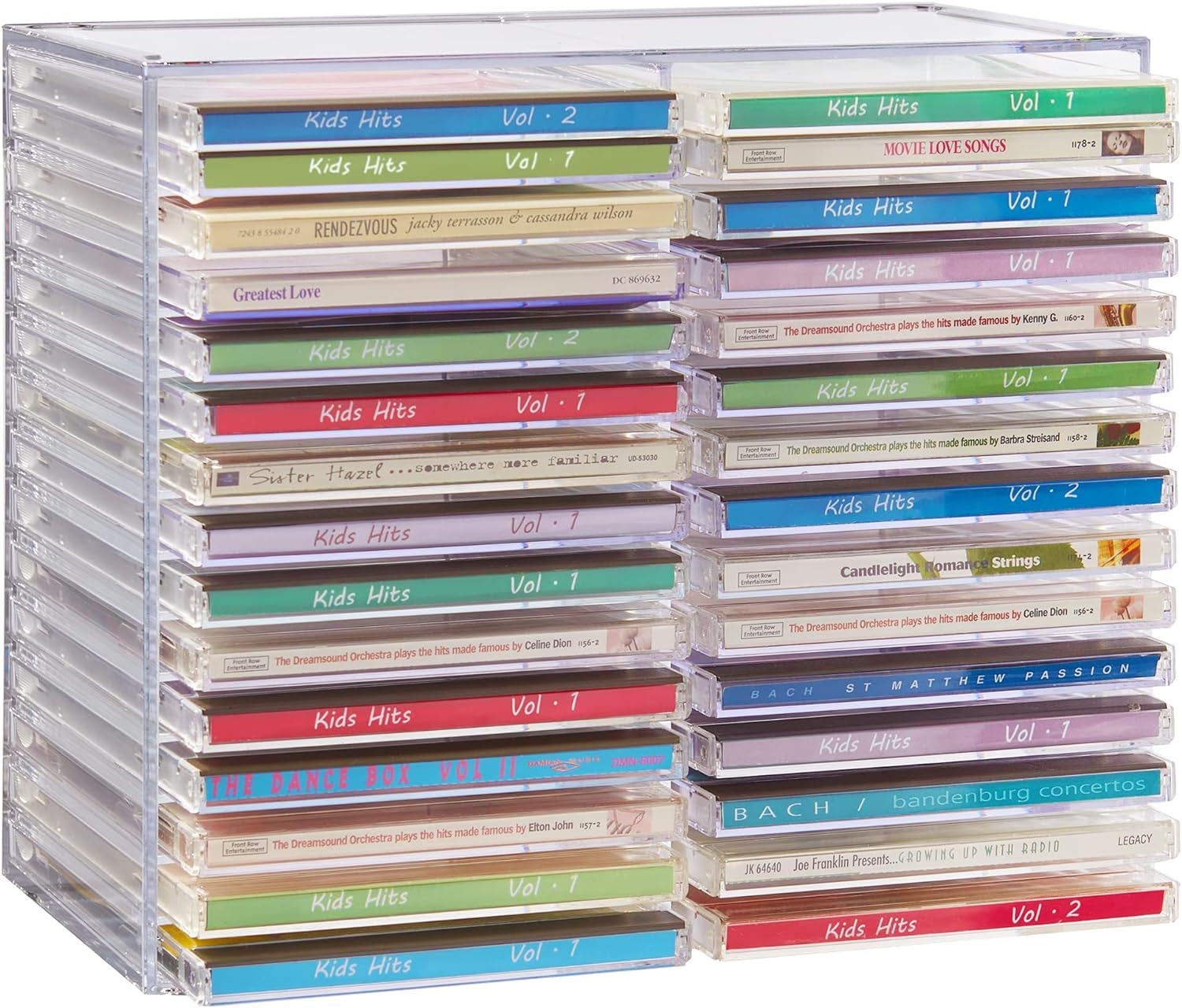 stackable-clear-plastic-cd-organizer-with-rubber-feet-rectangular-jewel-cases-holder-perfect-for-theatre-room-holds-up-to-30-cd-cases-made-in-usa